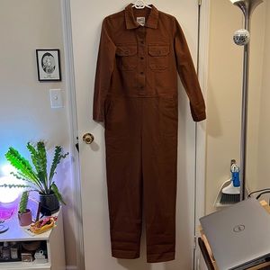 Naked & Famous rust colored long sleeved utility jumpsuit, size small